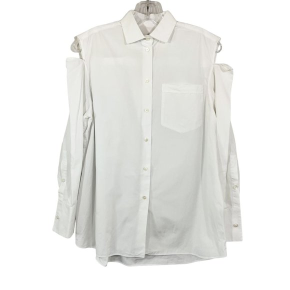 Valentino White Long Sleeve Button Down Shirt Cold Shoulder Cotton - Size 4